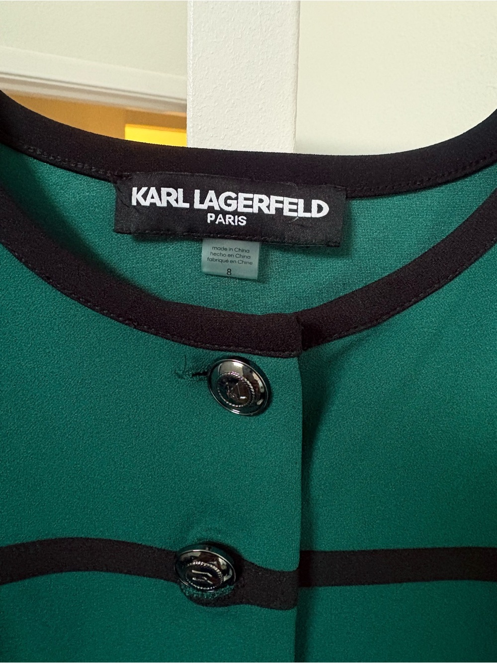 Karl Lagerfeld Emerald Green Short-Sleeve Ponte Dress with Black Trim - Picture 5 of 6